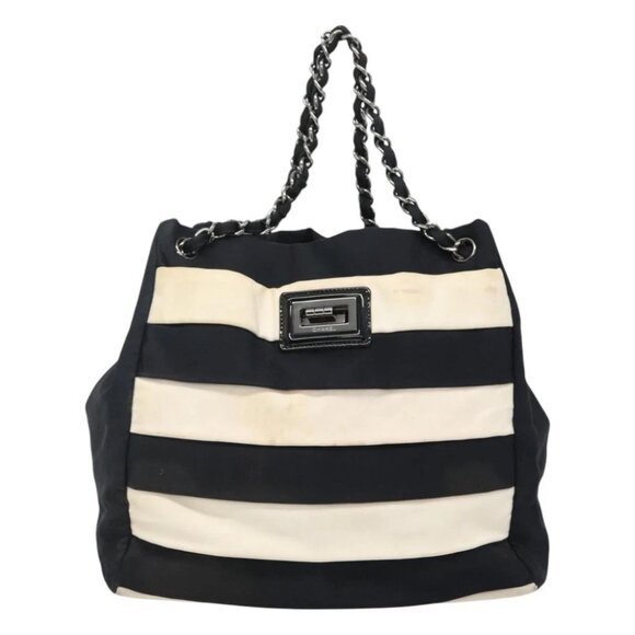 CHANEL Chain Tote Bag Canvas Navy White CC Auth bs22293 - Picture 1 of 16